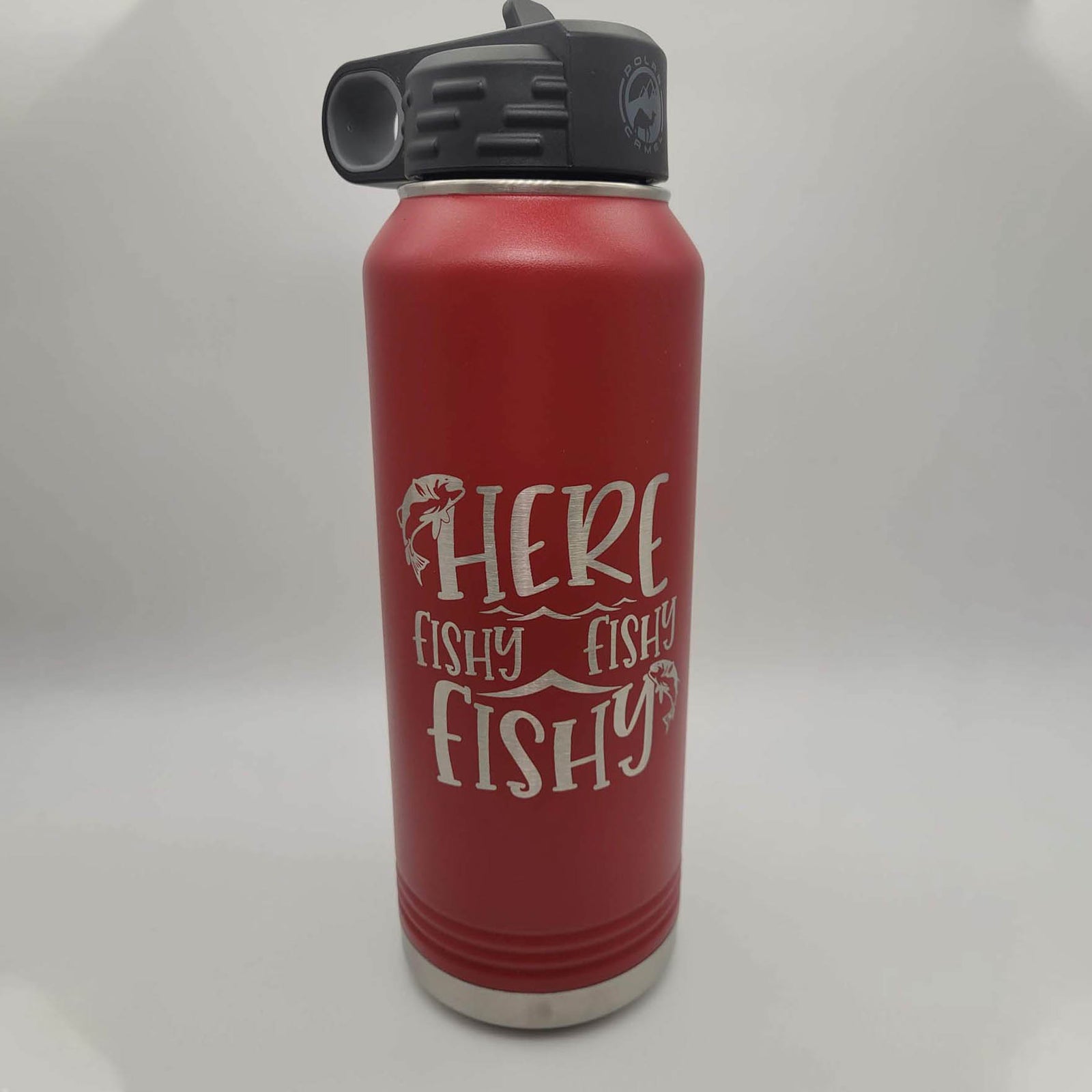 Here Fishy Fishy - Engraved 32oz Red Polar Camel Water Bottle Sunny Box