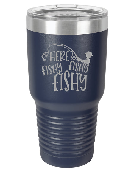 Here Fishy Fishy Fisherman - Engraved 30oz Navy Polar Camel Tumbler Sunny Box