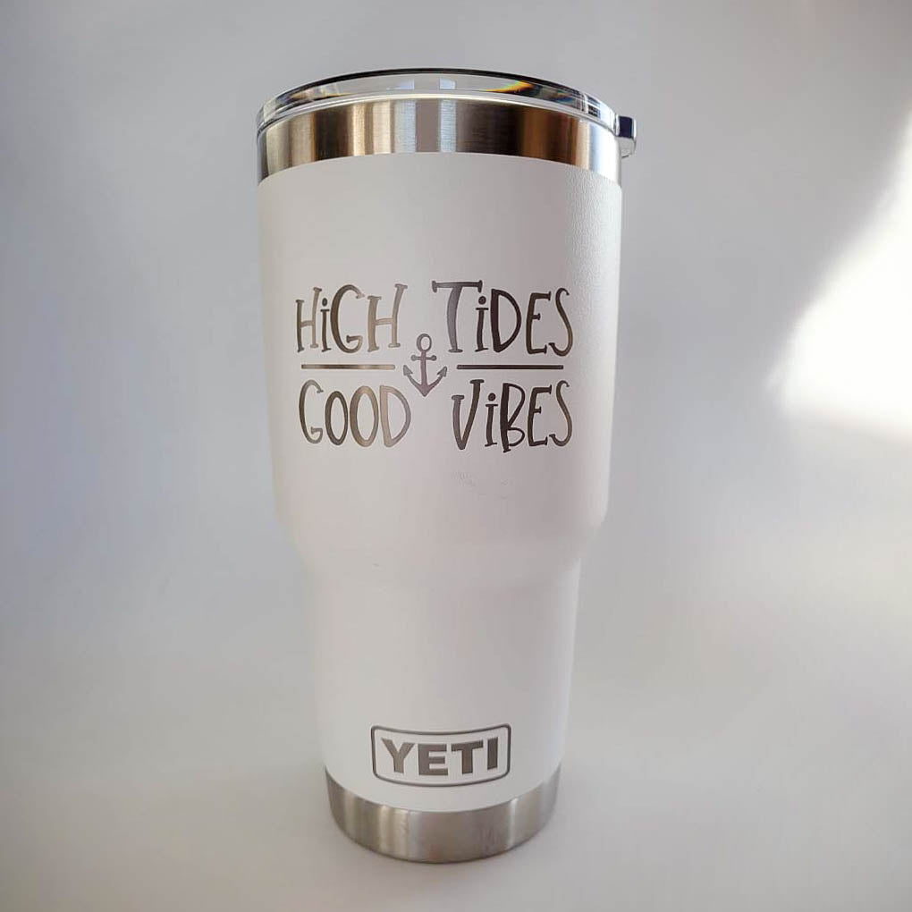 High Tides Good Vibes Engraved YETI Rambler Tumbler Engraved Travel Mug Gift  for Her Nautical YETI Boat Party Cruise Vacation 
