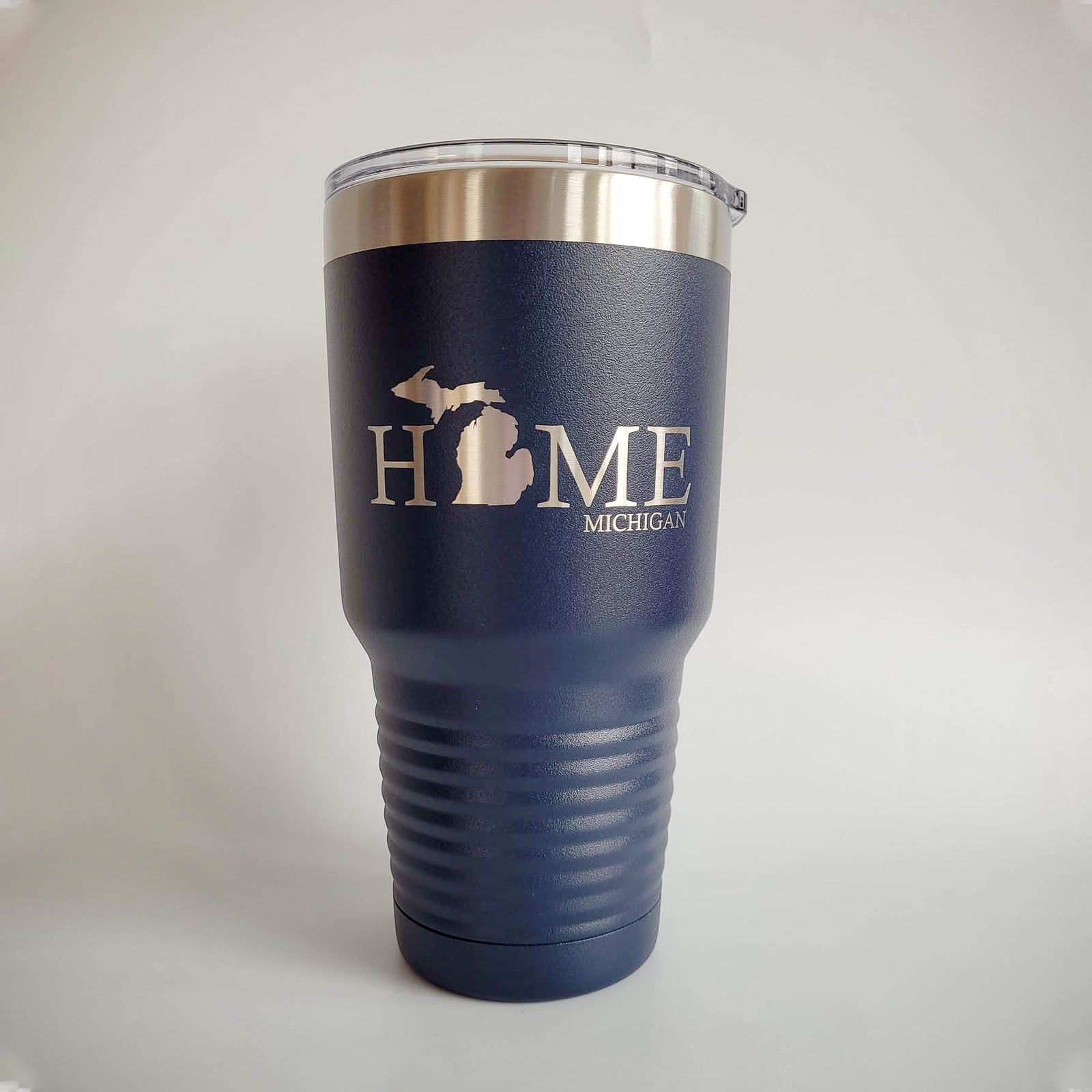 Michigan Home Engraved 30oz Navy Tumbler by Sunny Box