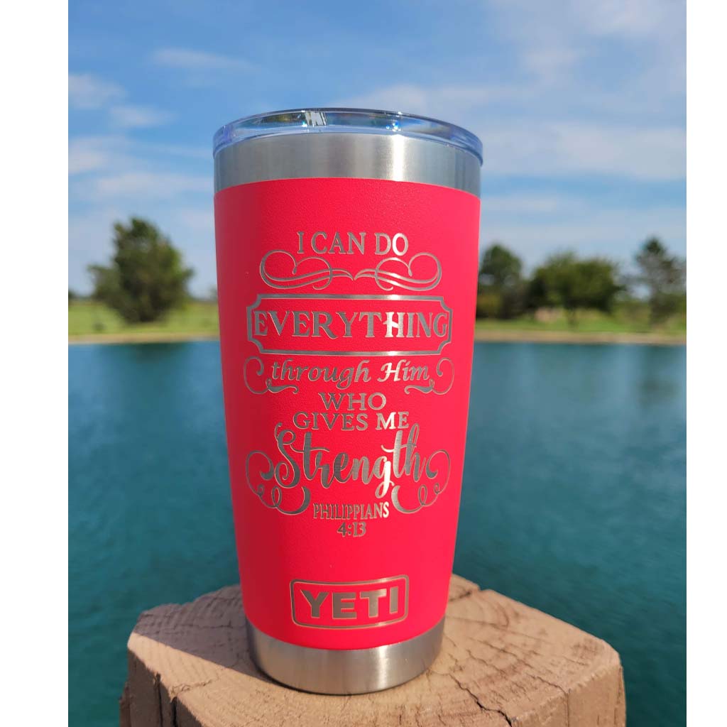 Philippians 4:13 Engraved Tumbler, Personalized Motivational Gift for Men,  Scripture or Bible Verse Cup, Christian Present for Man 