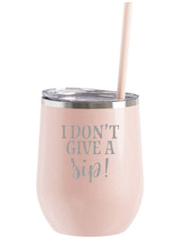 I Don't Give A Sip Engraved 12oz Wine Tumbler Blush Glitter by Sunny Box