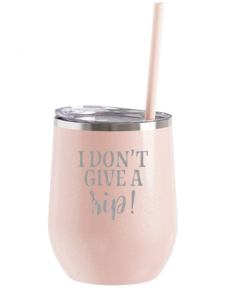 I Don't Give A Sip Engraved 12oz Wine Tumbler Blush Glitter by Sunny Box