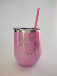 I Don't Give A Sip Engraved 12oz Wine Tumbler Pink Magic Glitter by Sunny Box