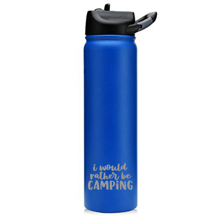 I Would Rather Be Camping - Engraved 27oz SIC Water Bottle - Blue Matte - Sunny Box