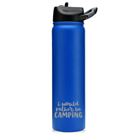 I Would Rather Be Camping - Engraved 27oz SIC Water Bottle - Blue Matte - Sunny Box