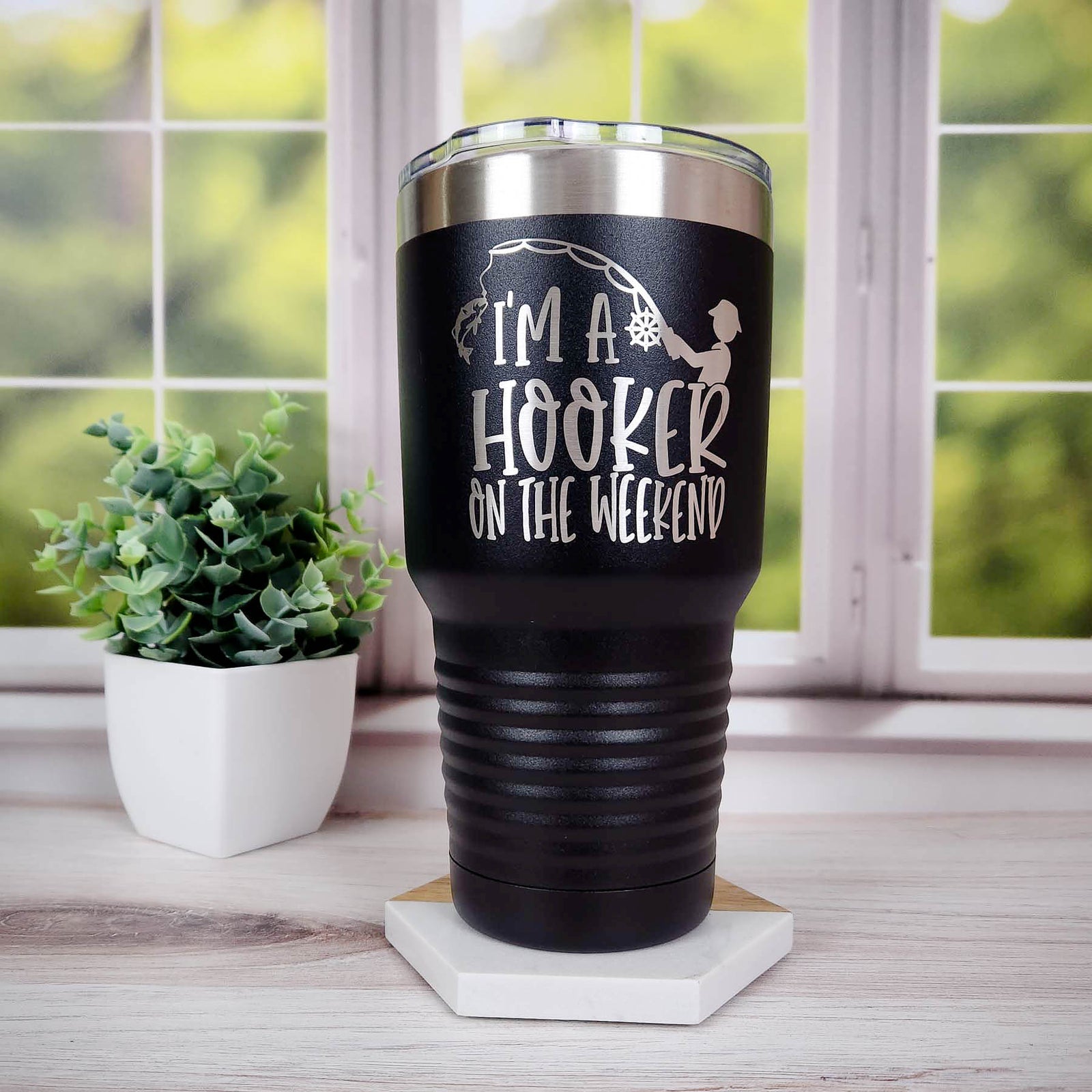 I'm A Hooker on the Weekend - Funny Fishing Engraved Polar Camel Tumbler - 30oz Black - Sunny Box
