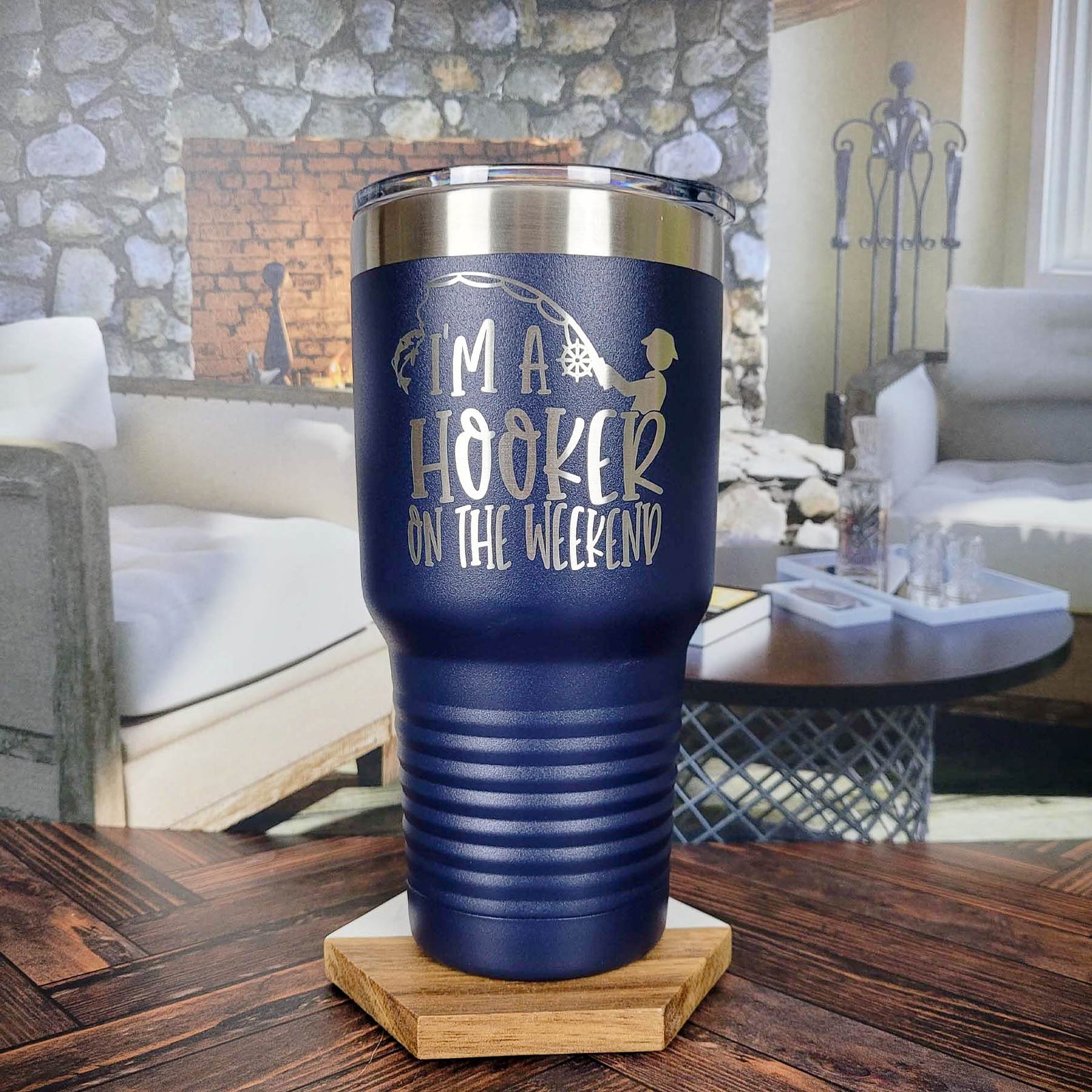 I'm A Hooker on the Weekend - Funny Fishing Engraved Polar Camel Tumbler - 30oz Navy - Sunny Box