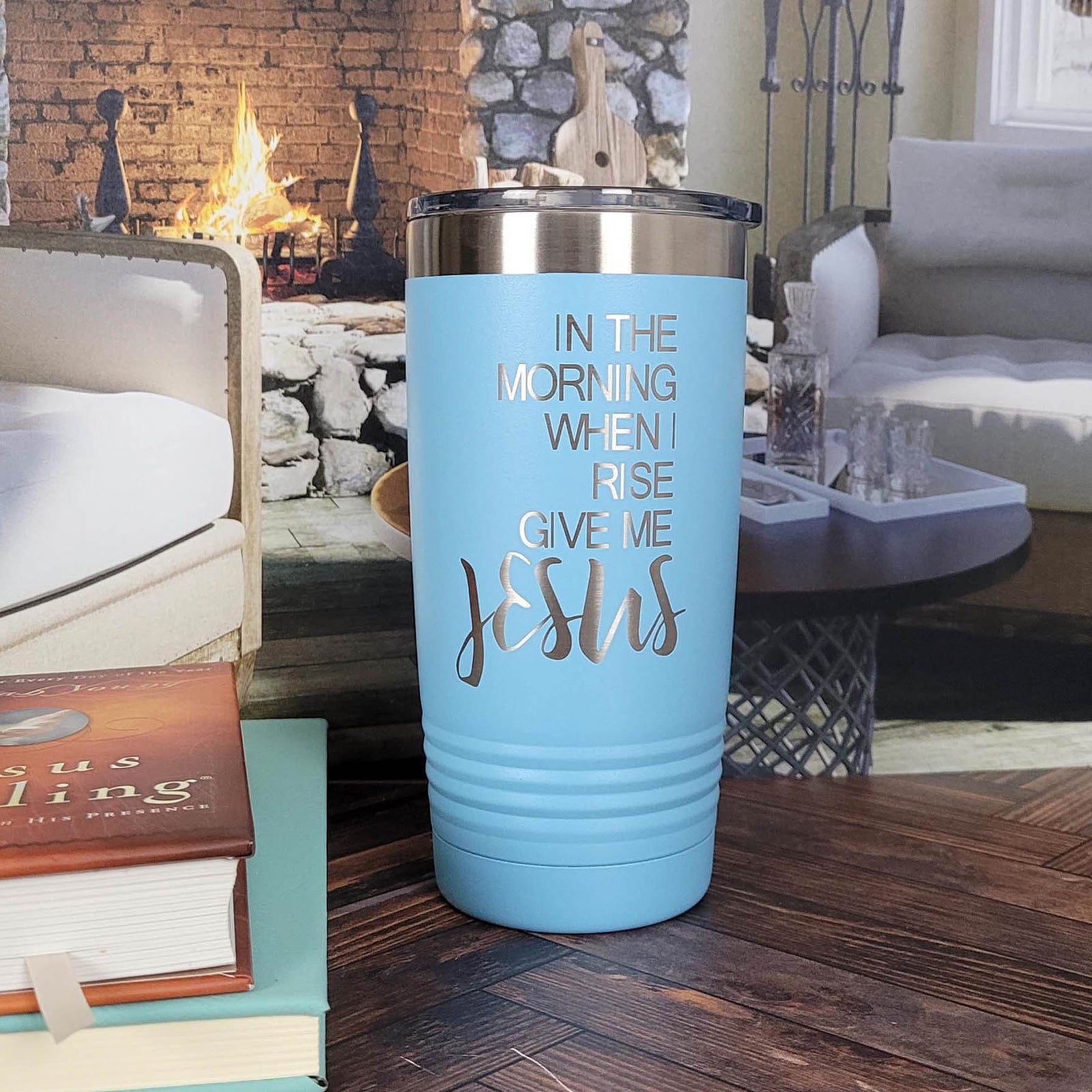 In the Morning When I Rise Give Me Jesus - Engraved 20oz Light Blue Polar Camel Tumbler - Sunny Box