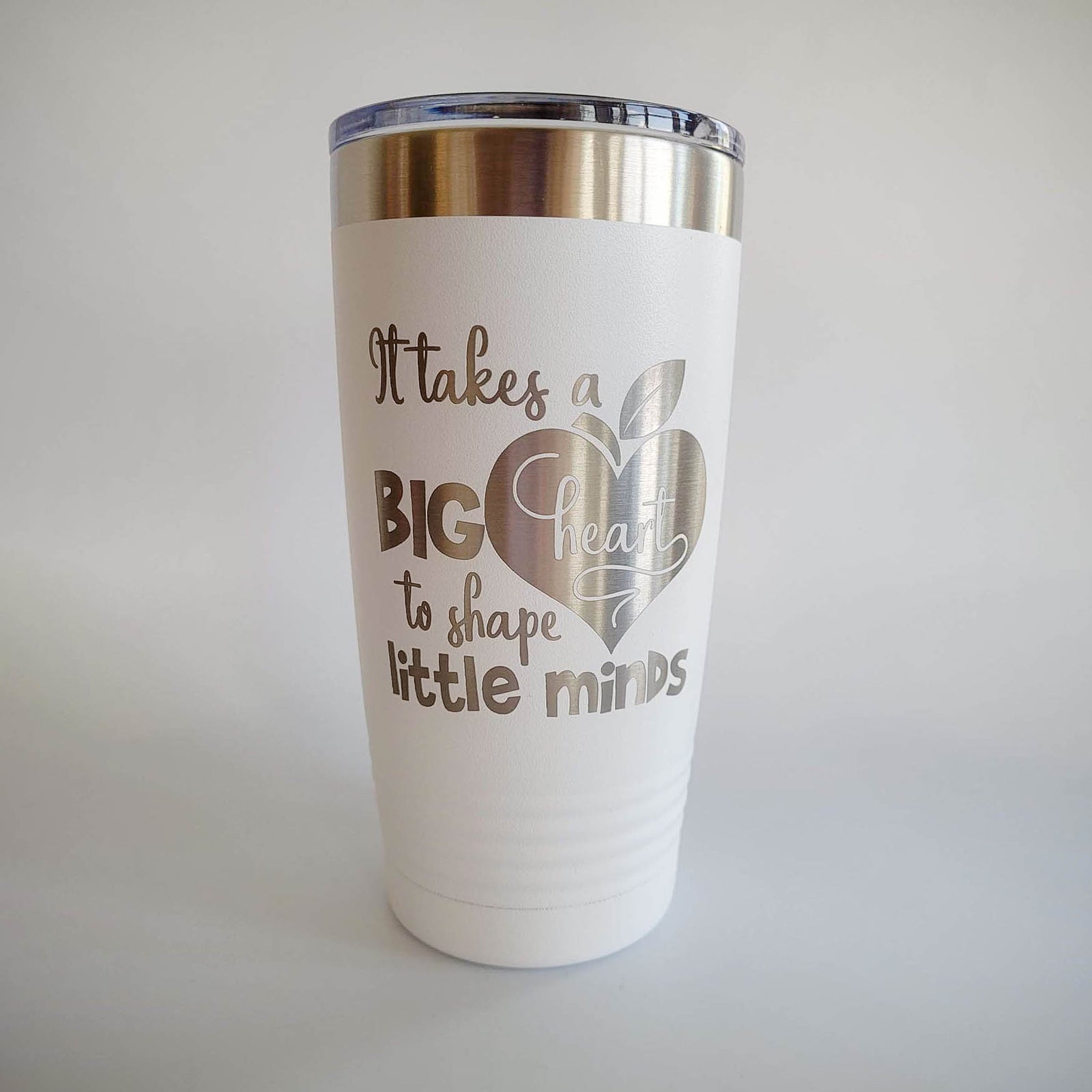 It Takes A Big Heart to Shape Little Minds - Engraved 20oz White Tumbler for Teacher - by Sunny Box