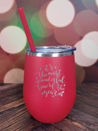 It's the Most Wonderful Time of the Year Engraved 12oz Wine Tumbler Red by Sunny Box