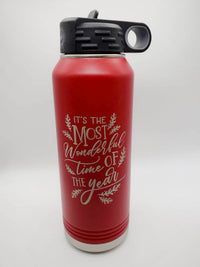 It's the Most Wonderful Time of the Year - Christmas ENgraved Polar Camel 32oz Water Bottle Red - Sunny Box