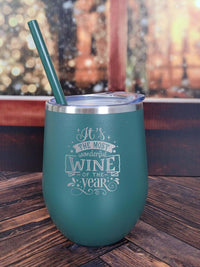 It's the Most Wonderful Wine of the Year Engraved 12oz Wine Tumbler Navy by Sunny Box
