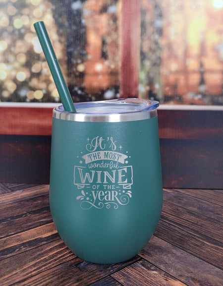 It's the Most Wonderful Wine of the Year Engraved 12oz Wine Tumbler Navy by Sunny Box