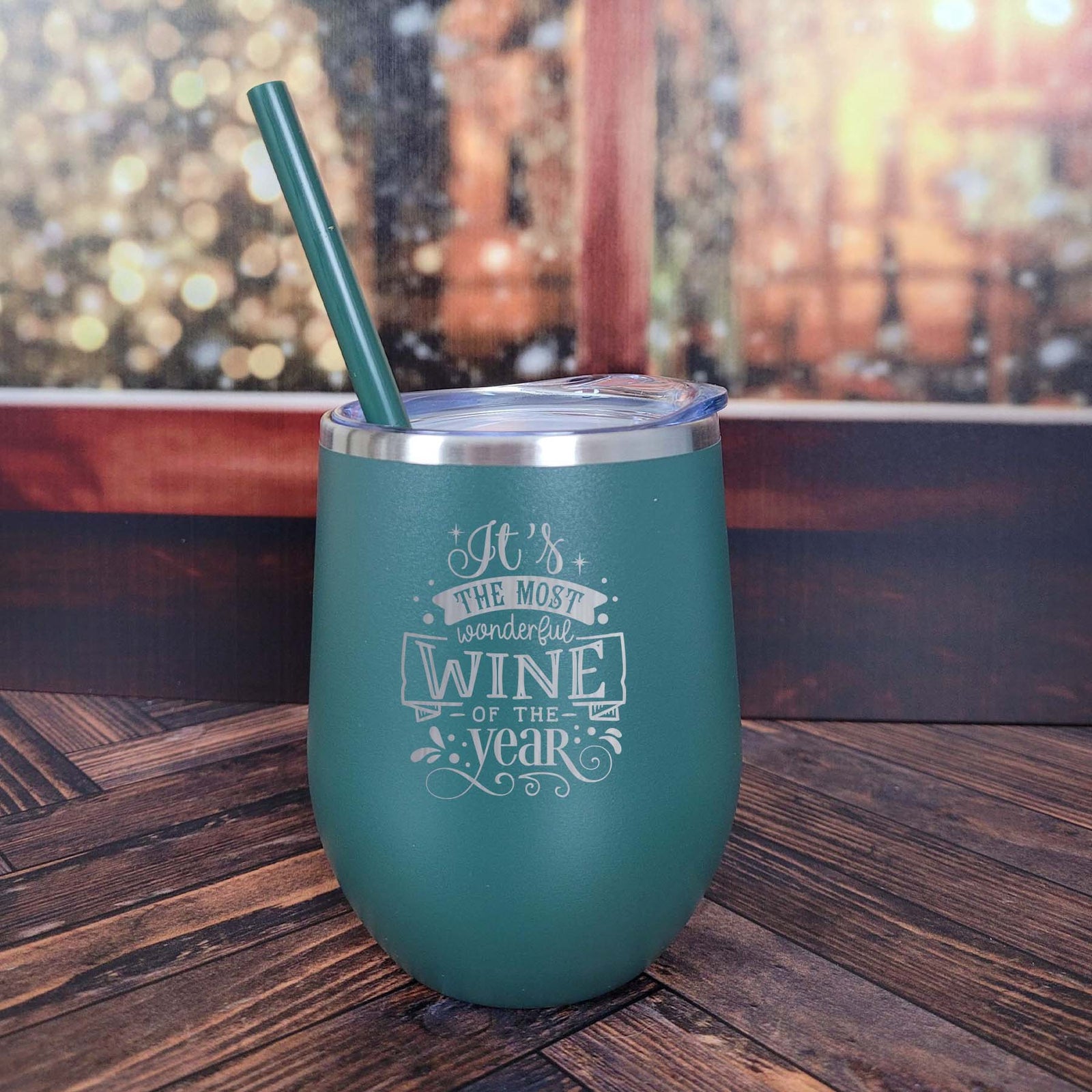 It's the Most Wonderful Wine of the Year Engraved 12oz Wine Tumbler Navy by Sunny Box