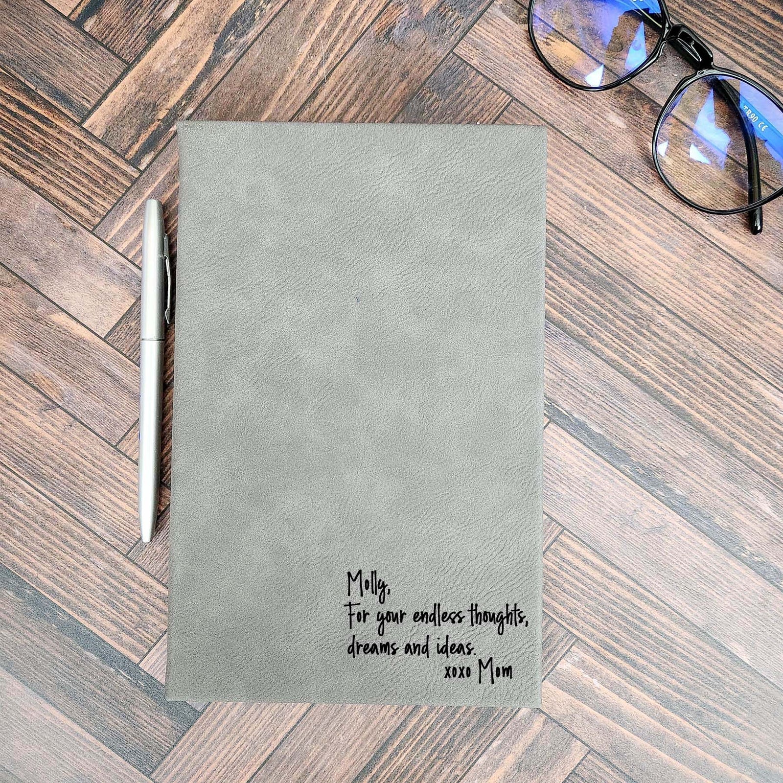 Personalized Engraved Journal Gray by Sunny Box