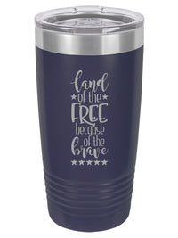 Land of the Free Because of the Brave Patriotic Engraved Polar Camel Tumbler 20oz Navy Sunny Box