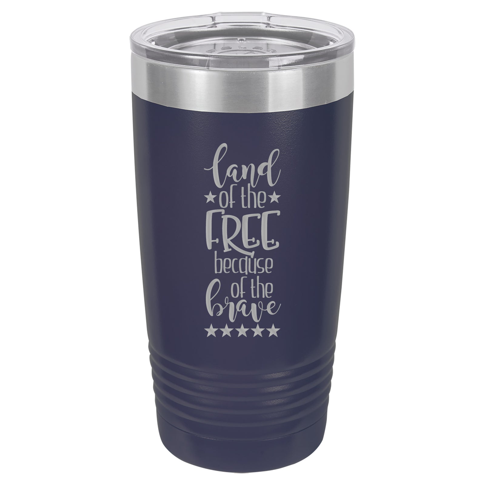 Land of the Free Because of the Brave Patriotic Engraved Polar Camel Tumbler 20oz Navy Sunny Box