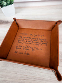 Child's Handwriting Leather Catch All Valet tray - Sunny Box