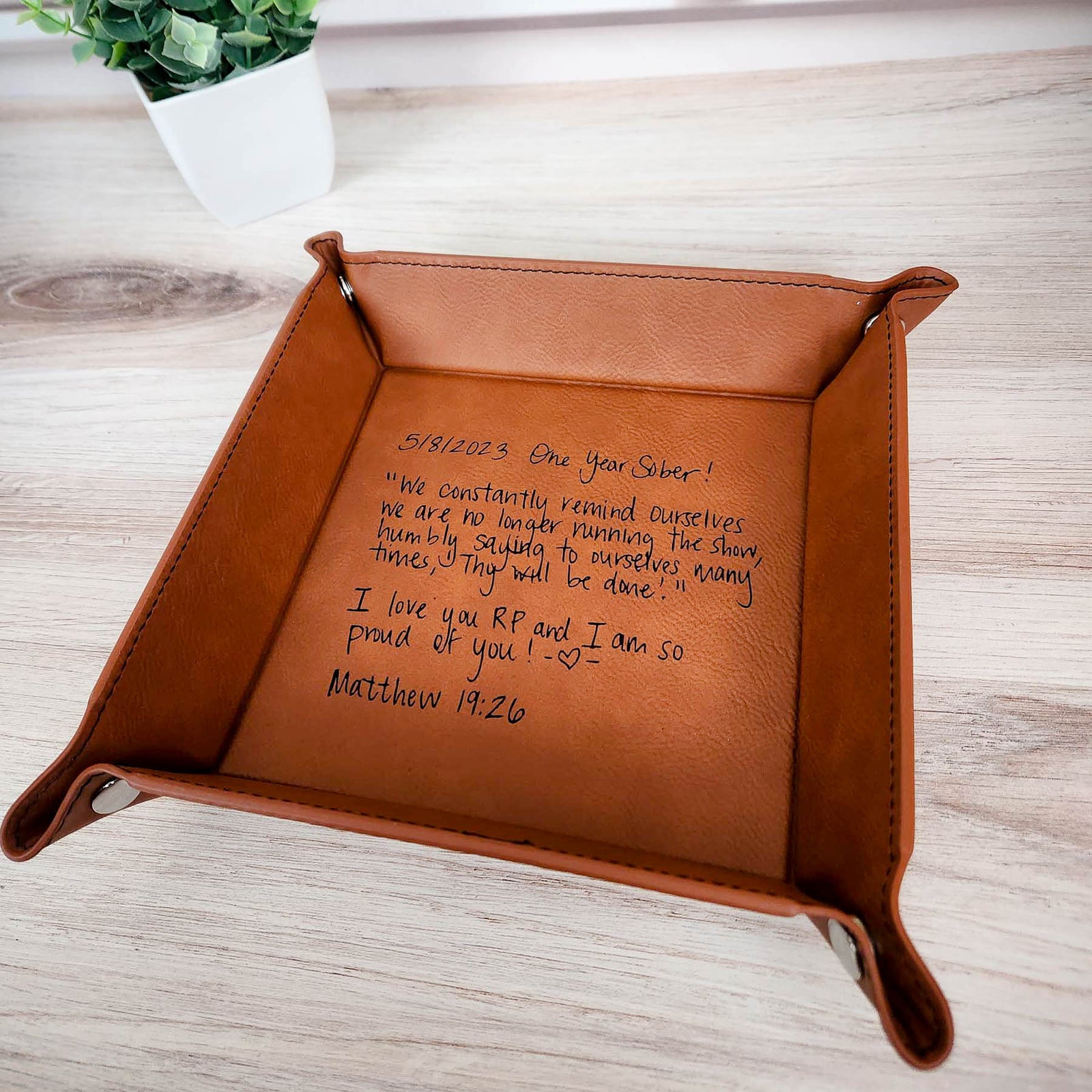 Child's Handwriting Leather Catch All Valet tray - Sunny Box