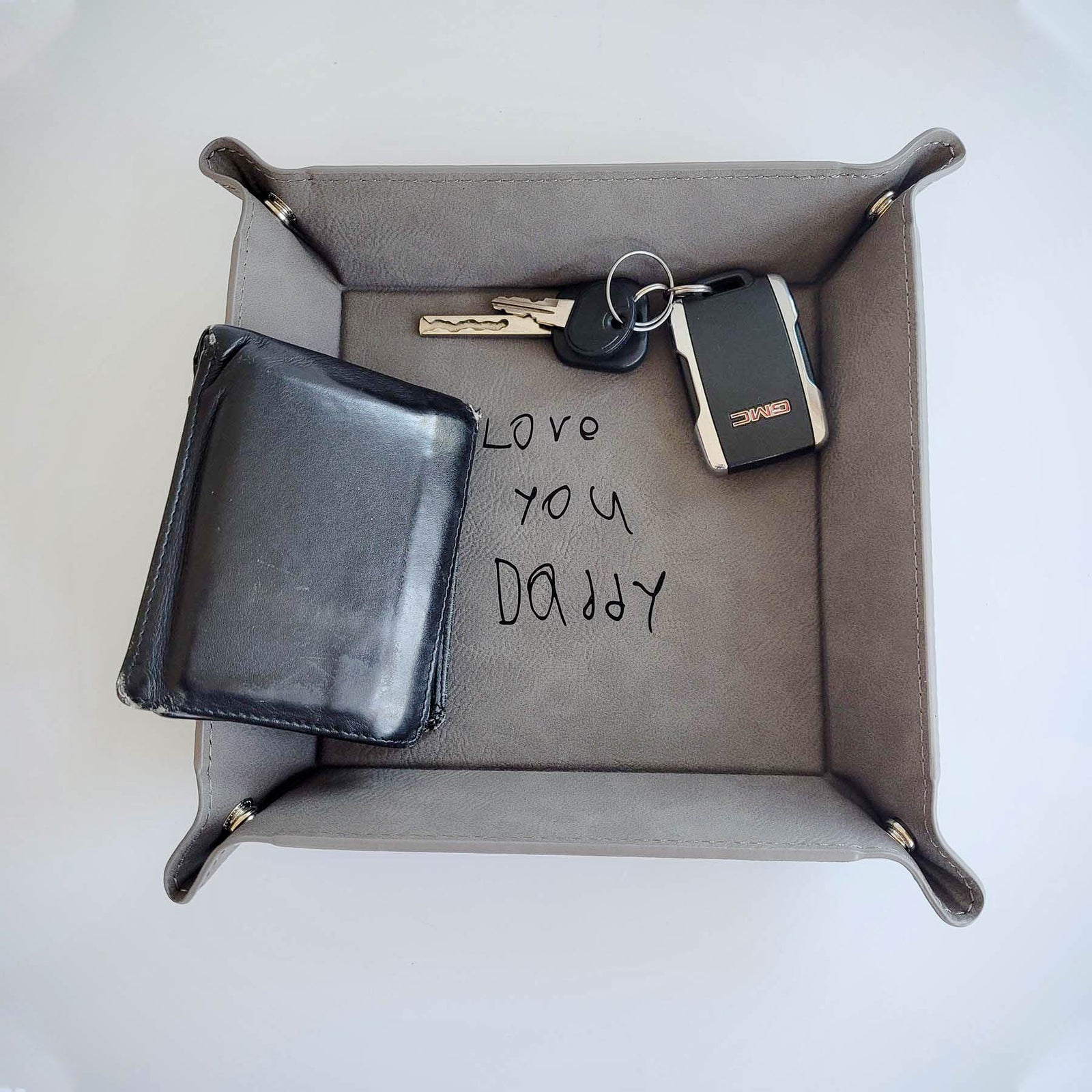 Child's Handwriting Leather Catch All Valet tray - Sunny Box