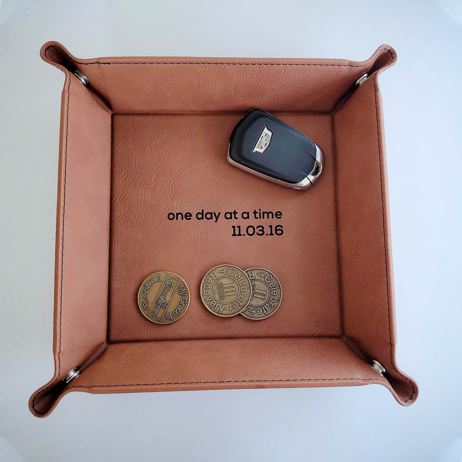 One Day At A Time Leather Catch All Valet tray - Sunny Box