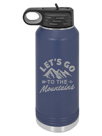 Let's Go to the Mountains - Engraved 32oz Water Bottle Navy Polar Camel - Sunny Box