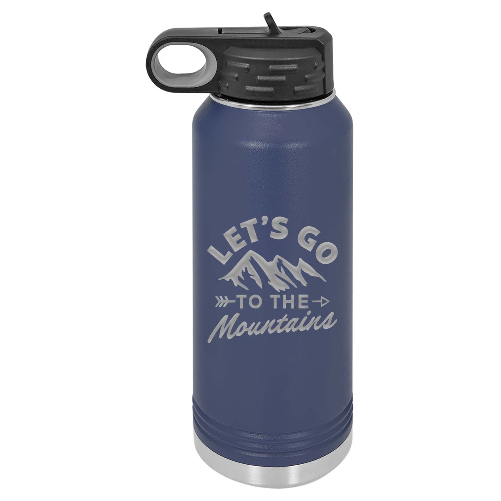 Let's Go to the Mountains - Engraved 32oz Water Bottle Navy Polar Camel - Sunny Box