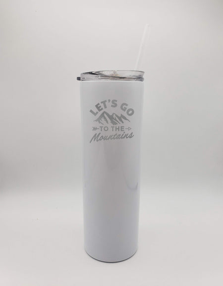 Lets Go To the Mountains - Camping Engraved Skinny Tumbler - 20oz White - Sunny Box