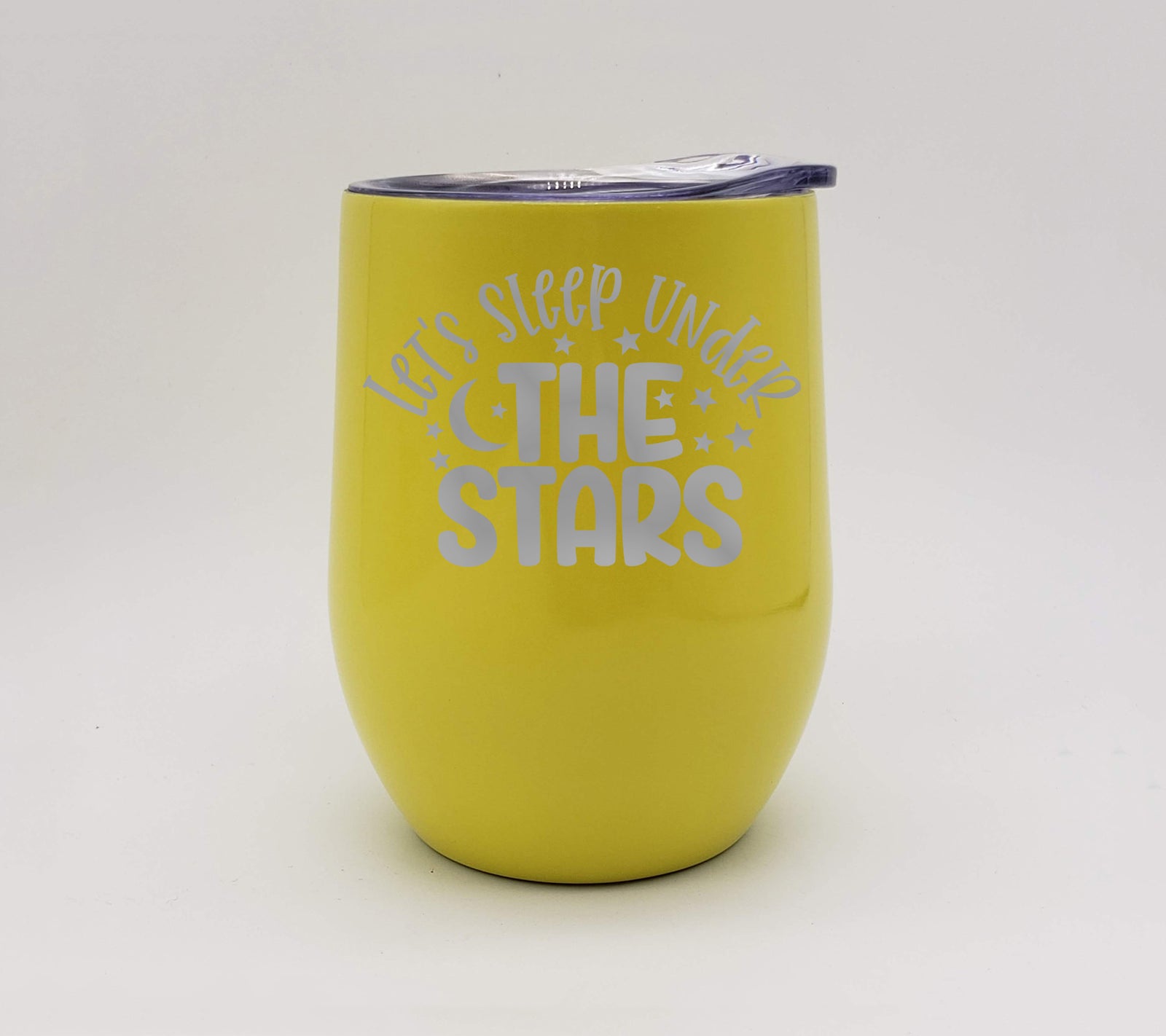 Let's Sleep Under the Stars - Engraved 9oz Wine Tumbler - Yellow - Sunny Box