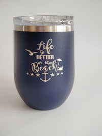 Life is Better at the Beach - Engraved Polar Camel 12oz Wine Navy - Sunny Box