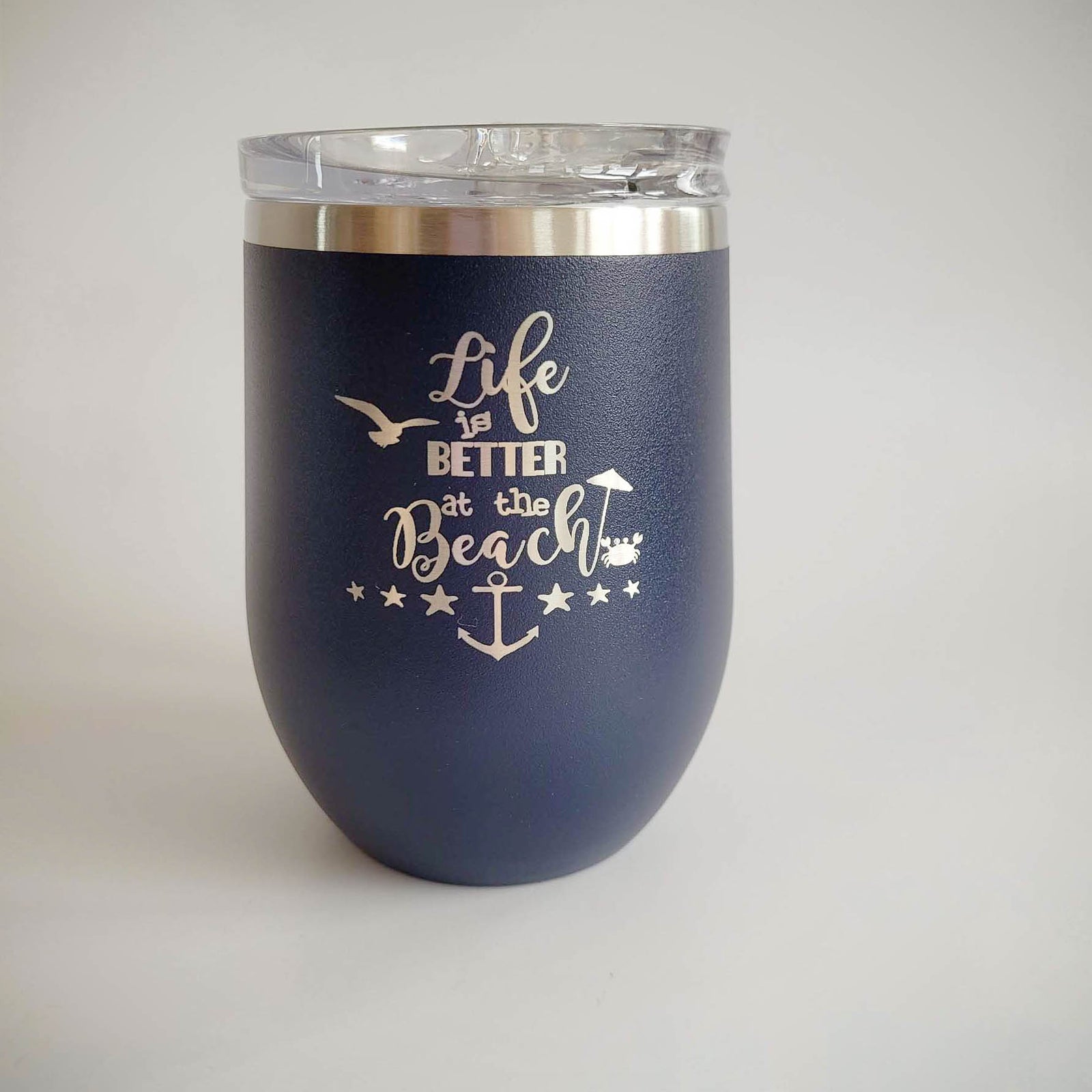 Life is Better at the Beach - Engraved Polar Camel 12oz Wine Navy - Sunny Box