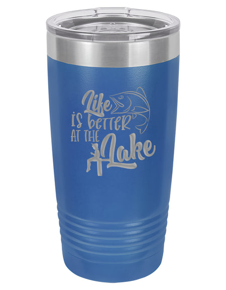 Life is Better at the Lake Fishing - Engraved Polar Camel Tumbler - 20oz Blue - Creatively Crowned Engraving