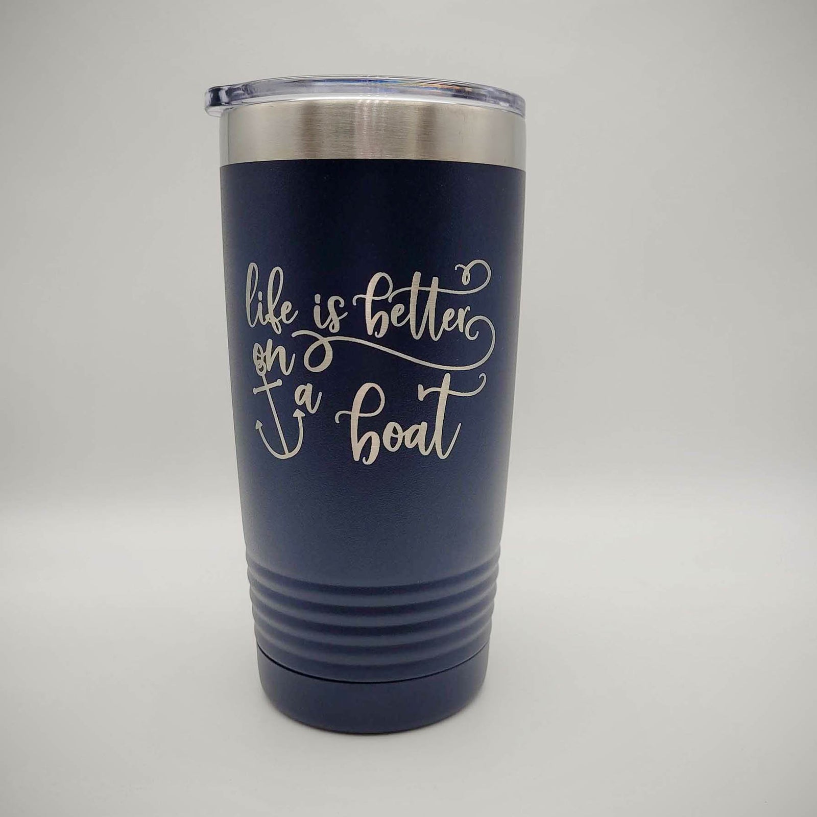 Life is Better on a Boat - Engraved 20oz Navy Polar Camel Tumbler - Sunny Box