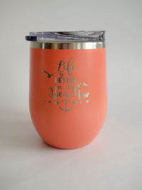 Life is Better at the Beach - Engraved Polar Camel 12oz Wine Coral - Sunny Box