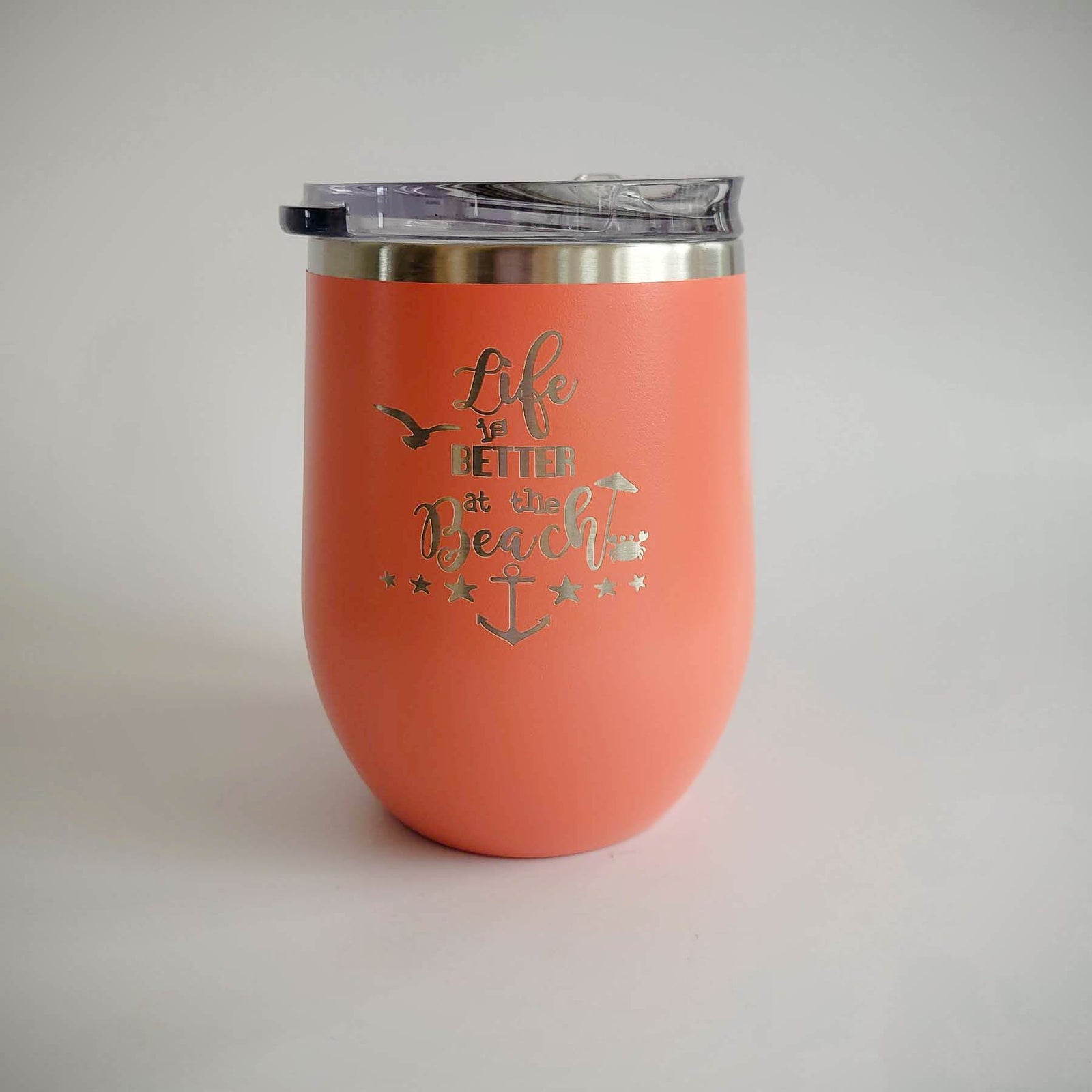 Life is Better at the Beach - Engraved Polar Camel 12oz Wine Coral - Sunny Box