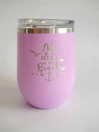 Life is Better at the Beach - Engraved Polar Camel 12oz Wine Light Purple - Sunny Box