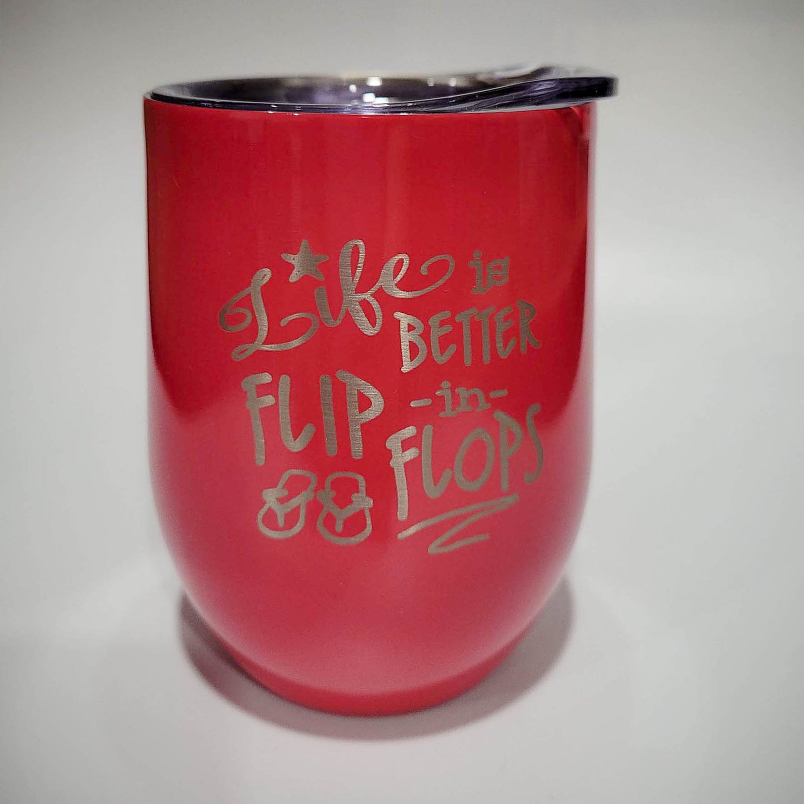 Life is Better in Flip Flops - Engraved 9oz Coral Wine Tumbler by Sunny Box