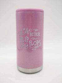 Life is Better in Flip Flops - Engraved Skinny Can Cooler Pink Magic Glitter - Sunny Box