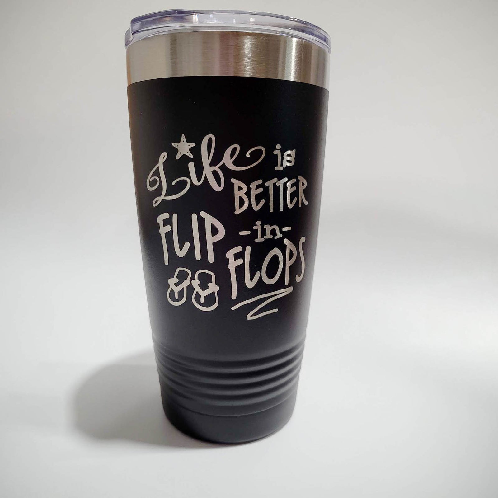 Life is Better in Flip Flops - Engraved Polar Camel 20oz Black Tumbler - Sunny Box