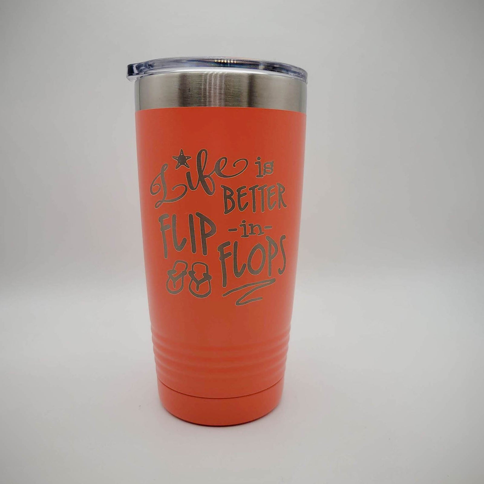 Life is Better in Flip Flops - Engraved 20oz Coral Polar Camel Tumbler - Sunny Box
