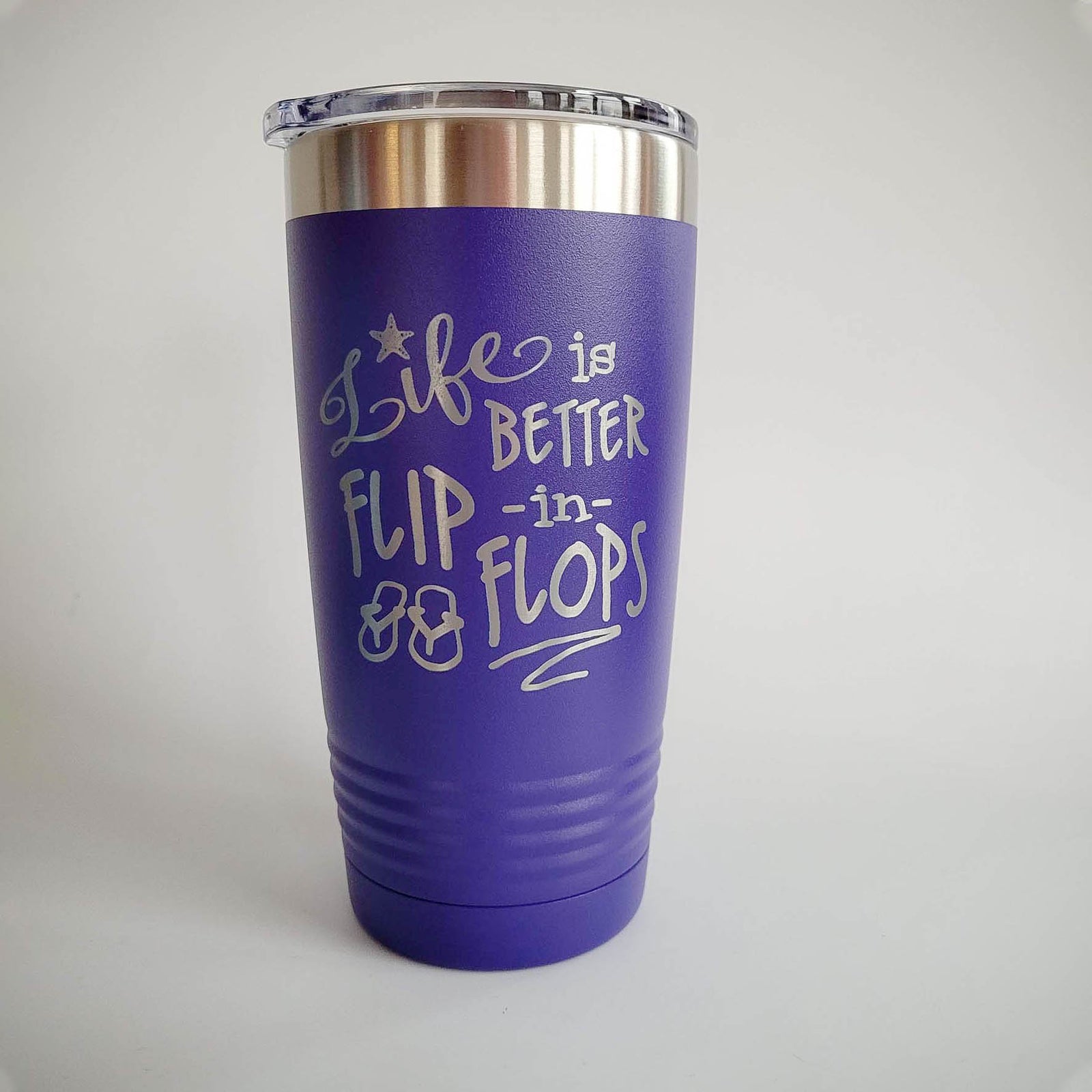 Life is Better in Flip Flops - Engraved 20oz Purple Polar Camel Tumbler - Sunny Box
