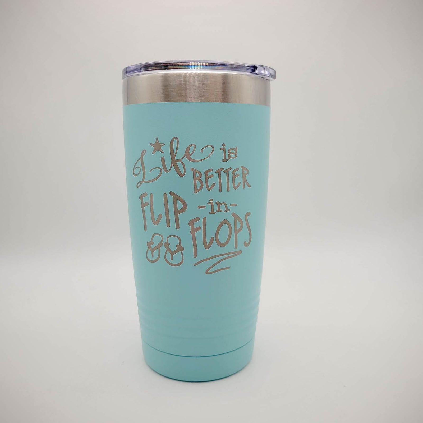 Life is Better in Flip Flops - Engraved 20oz Teal Polar Camel Tumbler - Sunny Box