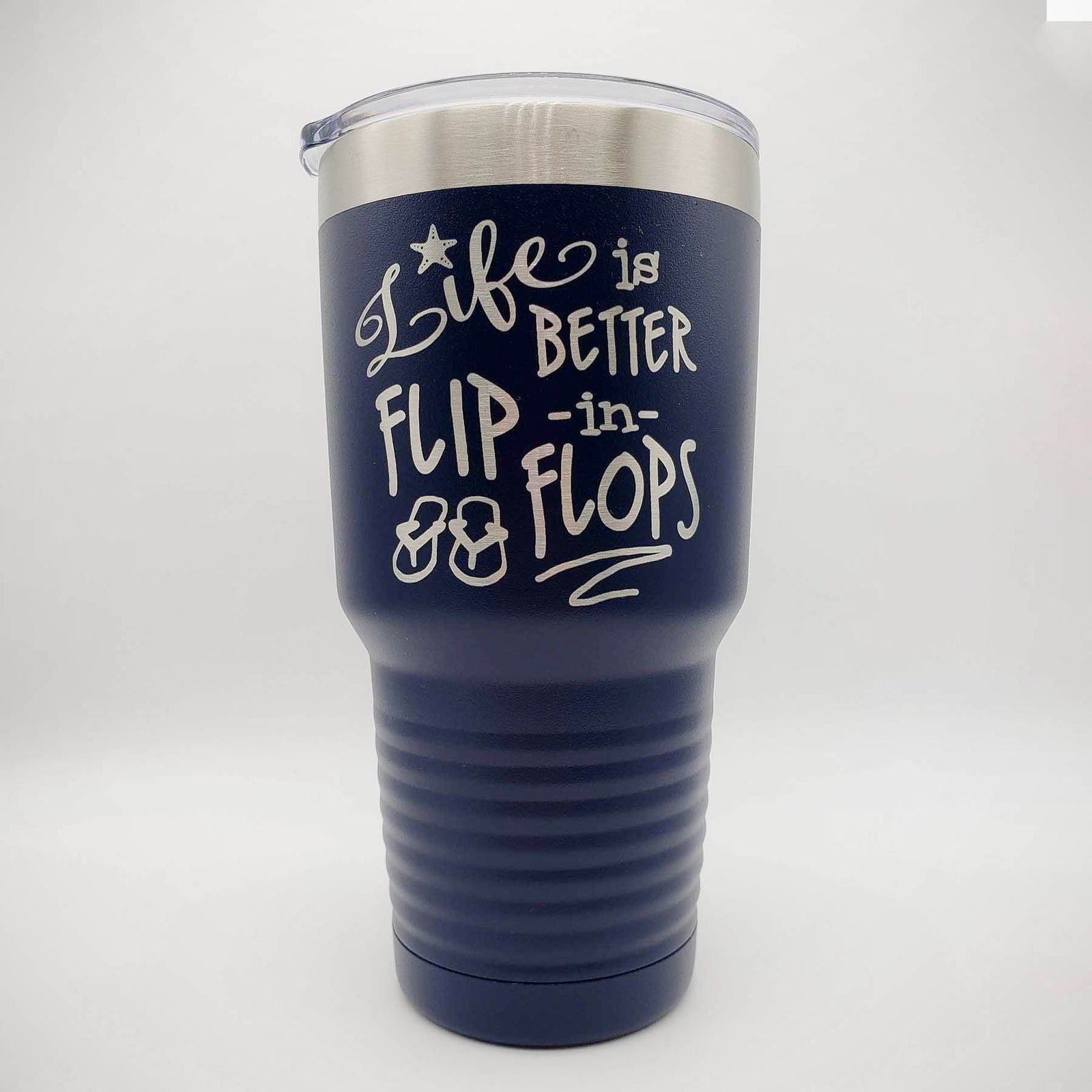 Life is Better in Flip Flops - Engraved Polar Camel 30oz Navy Tumbler - Sunny Box