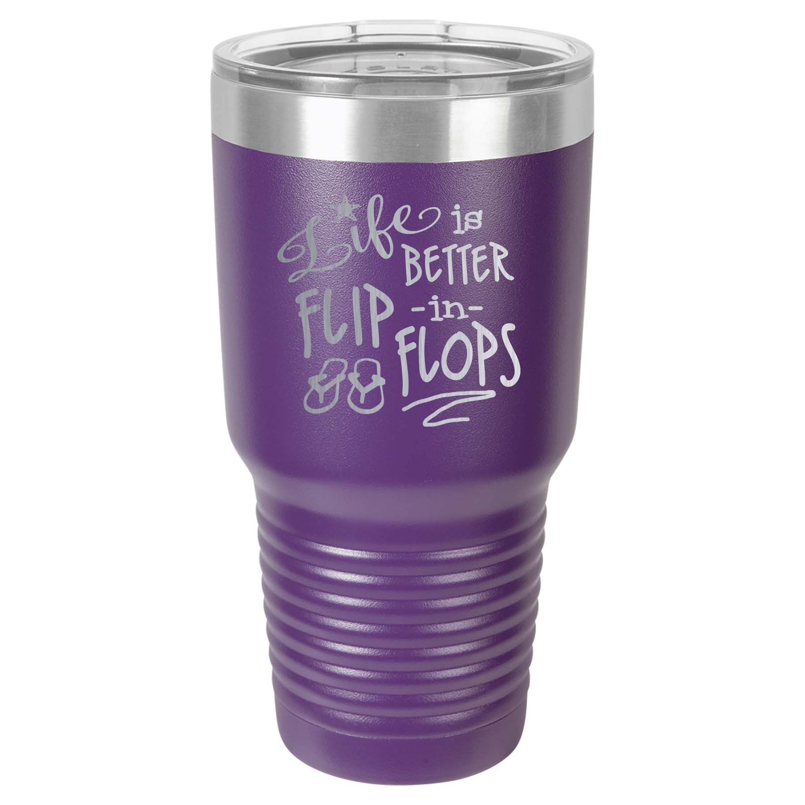 Life is Better in Flip Flops - Engraved Polar Camel 30oz Purple Tumbler - Sunny Box