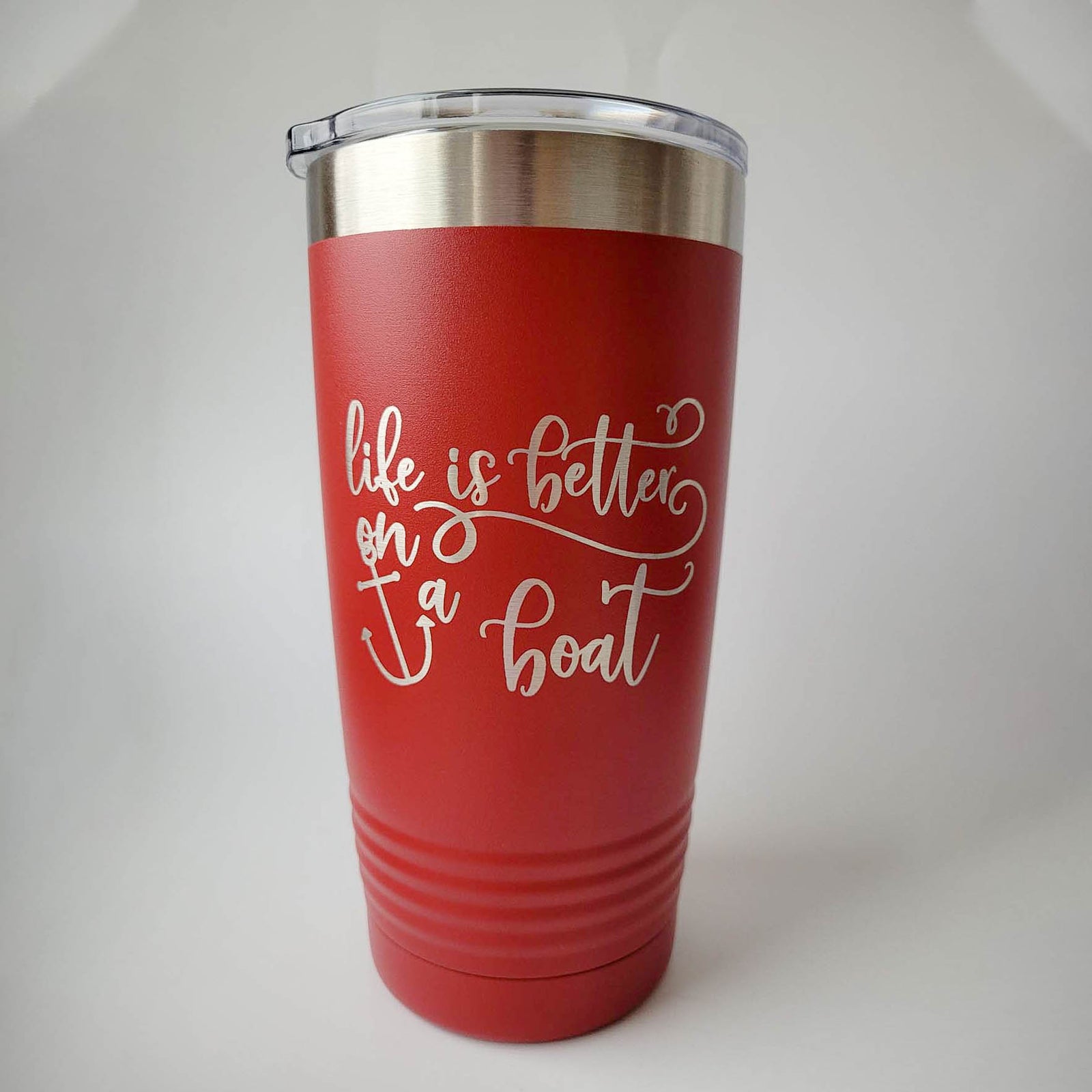Life is Better on a Boat - Engraved 20oz Red Polar Camel Tumbler - Sunny Box