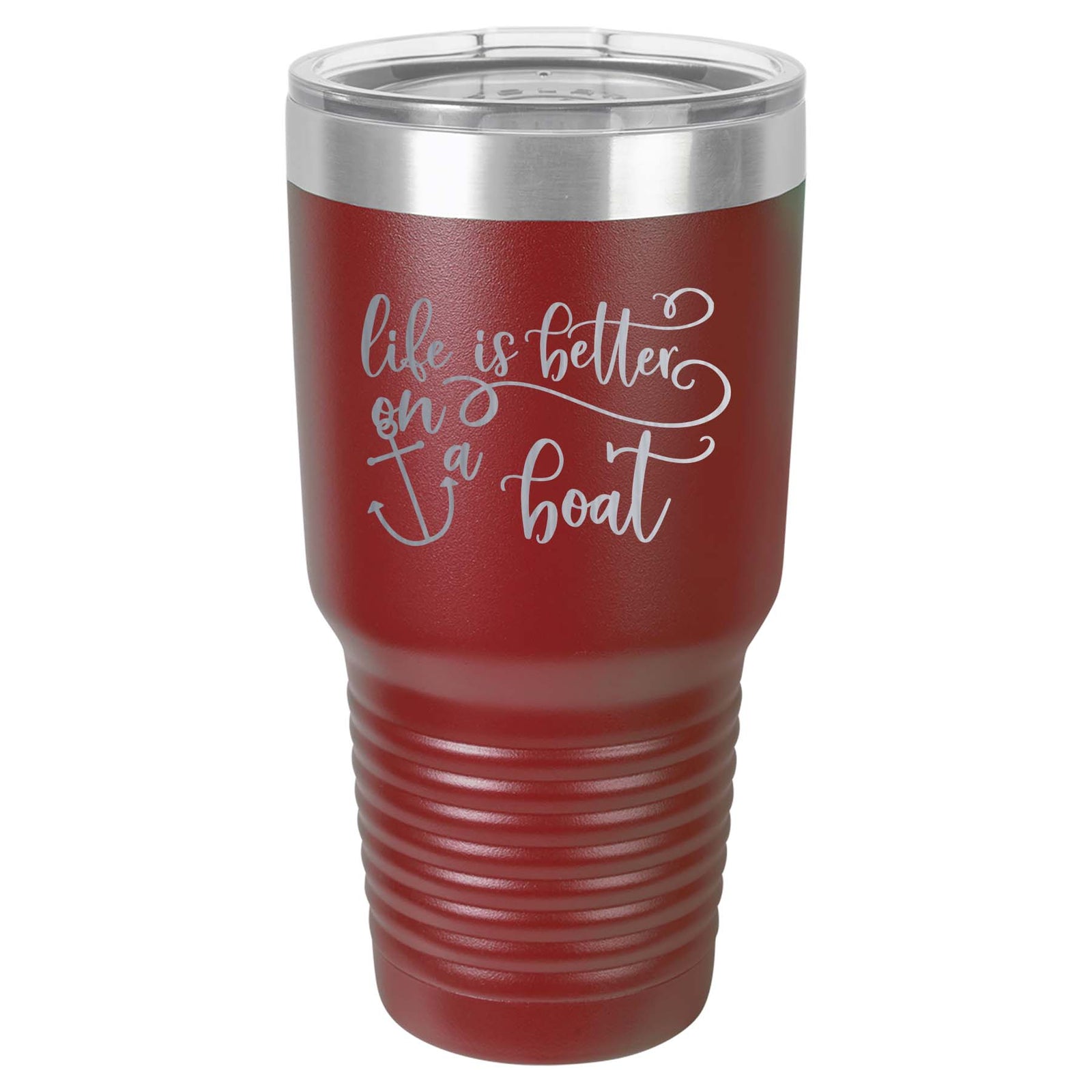 Life is Better on a Boat - Engraved 30oz Maroon Polar Camel Tumbler - Sunny Box
