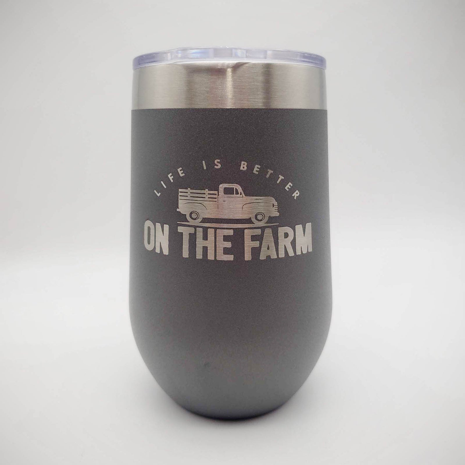 Life is Better on the Farm Engraved 16oz Dark Gray Polar Camel Wine Tumbler - Sunny Box