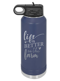 Life is Better on the Farm - Engraved 32oz Navy Polar Camel Water Bottle - Sunny Box
