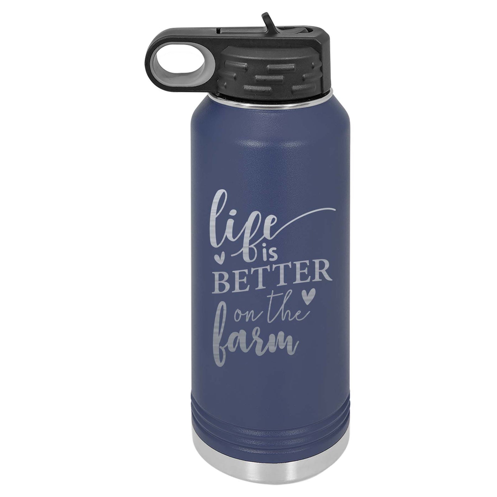 Life is Better on the Farm - Engraved 32oz Navy Polar Camel Water Bottle - Sunny Box